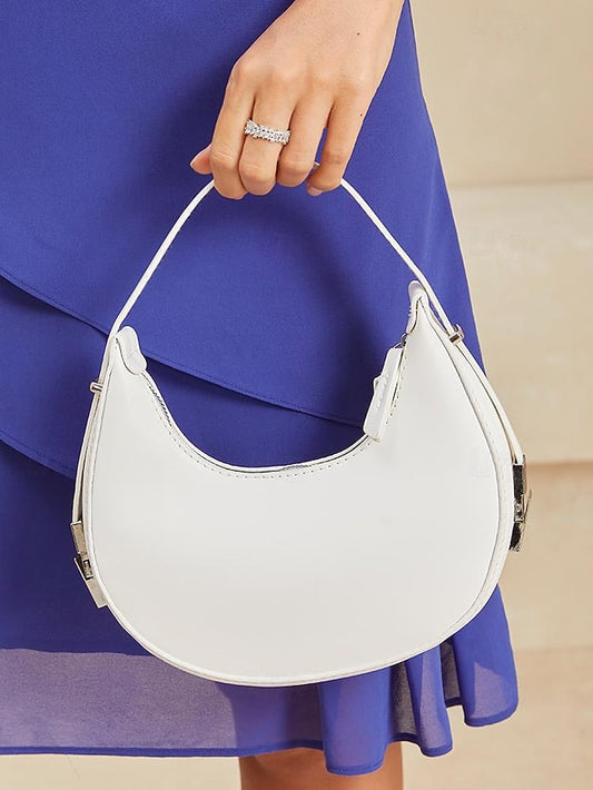 Elegant Ivory - Silver Hobo with Hardware Crescent Sleek Bag