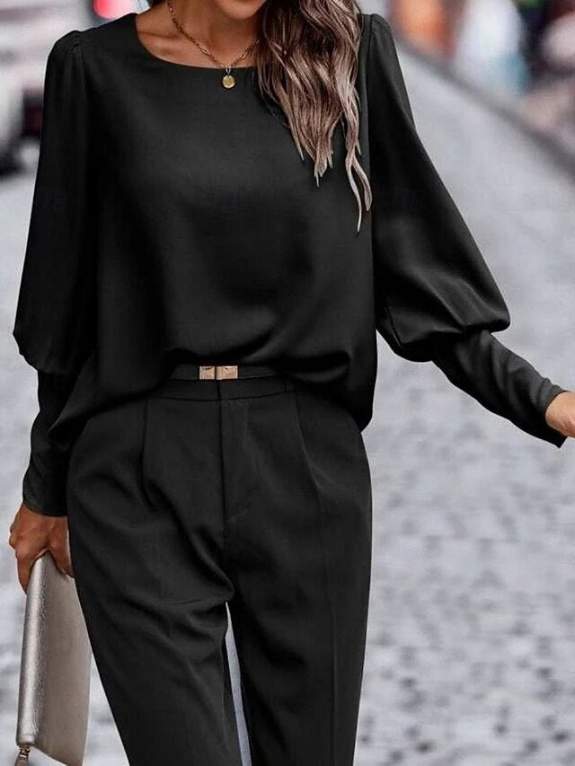 Women's Shirt Elegant Dressy Satin Top Solid Color Business