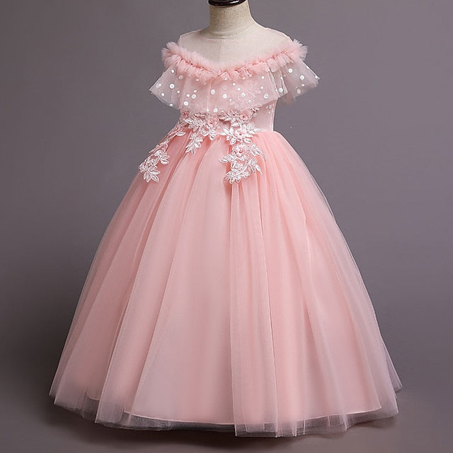 Kids Party Solid Girls' Flower Girl Dress Color