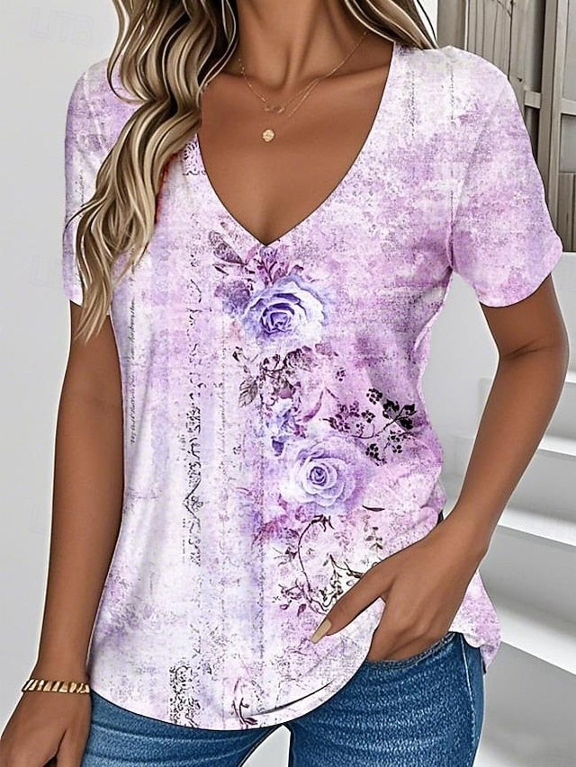 Women's T Shirt Print Floral Graphic Vintage Stylish