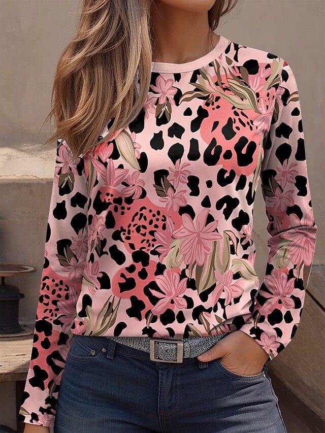 Women's T Shirt Print Graphic Leopard Geometric Vintage