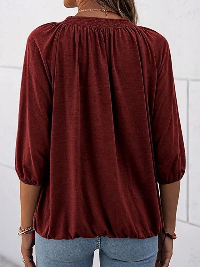 Women's T Shirt Plain Fashion Modern 3/4 Length Sleeve Crew