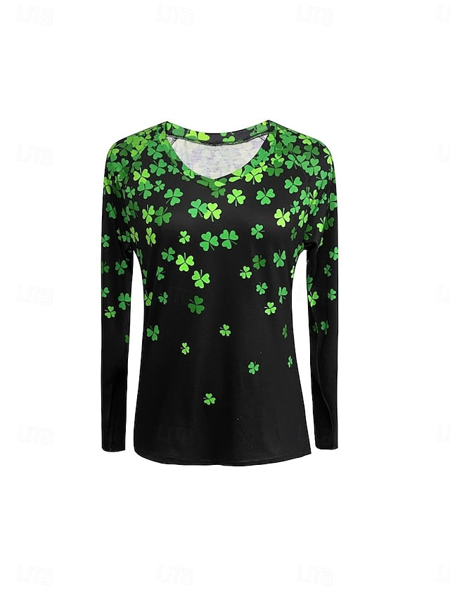 St. Patrick's Day Women's T Shirt V Neck Long Sleeve