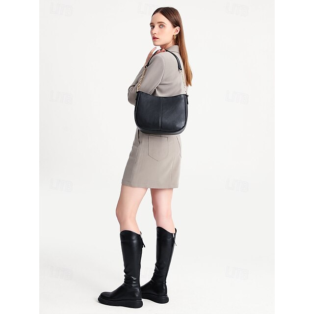 Chain Faux Shoulder with Leather Gold Brown Bag Women's