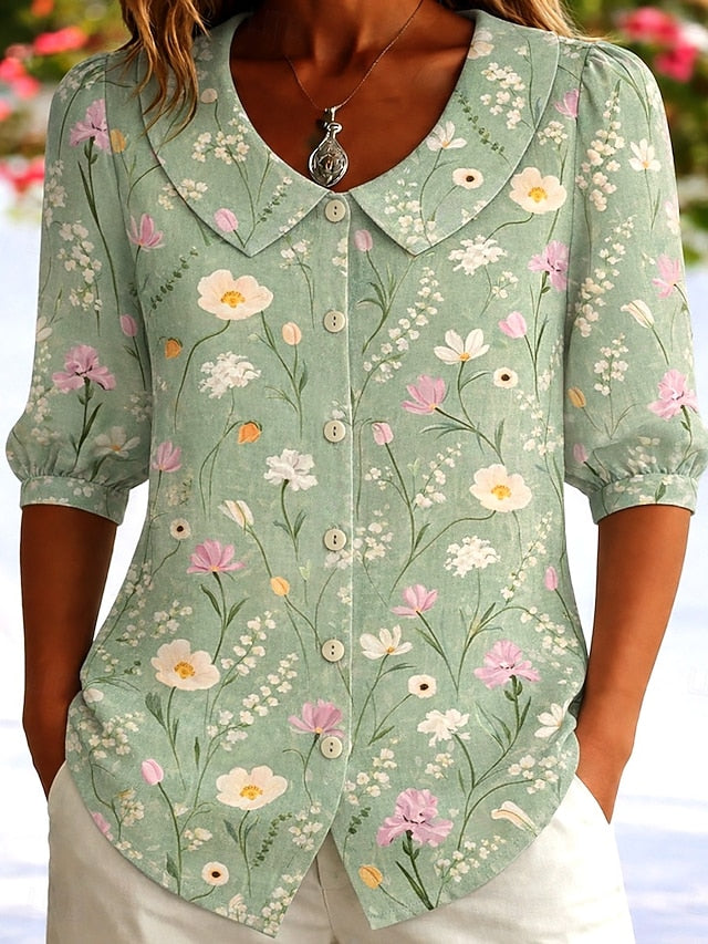 Women's Shirt Floral Graphic Vintage Stylish Peter Pan