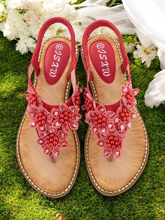 Slip-Ons with Flat Floral Comfortable Beaded Design