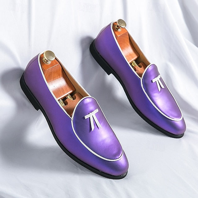 Yellow Loafers Black Leather with Faux Trim Men's Patent