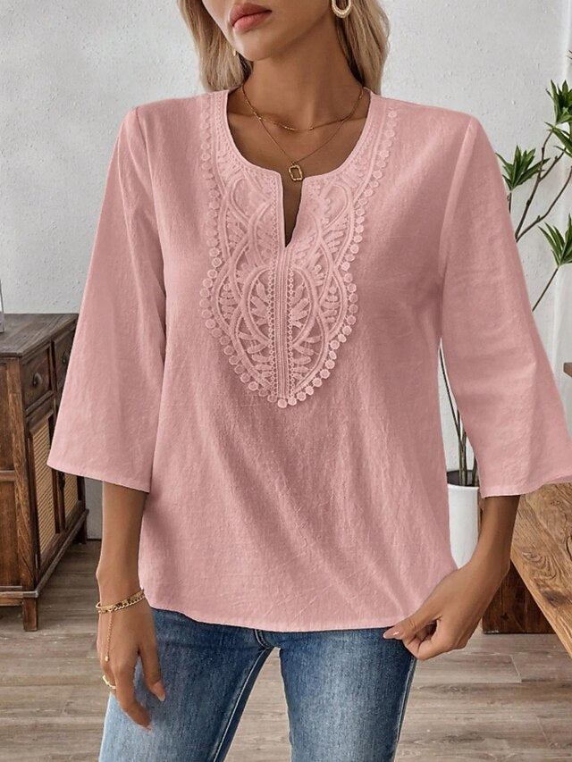 Women's Shirt Blouse Lace Tops Lace Solid Color Stylish