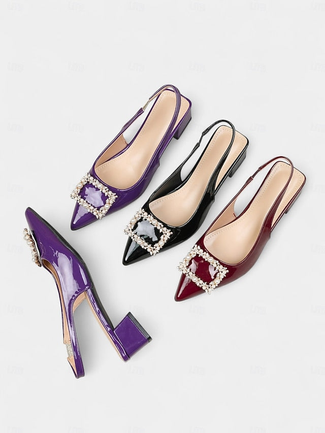 Patent Slingback Women's - Toe Purple Pumps Pointed Leather