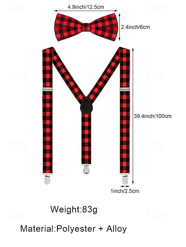 Set Tie Adjustable Bow Christmas Suspender Plaid Men's and