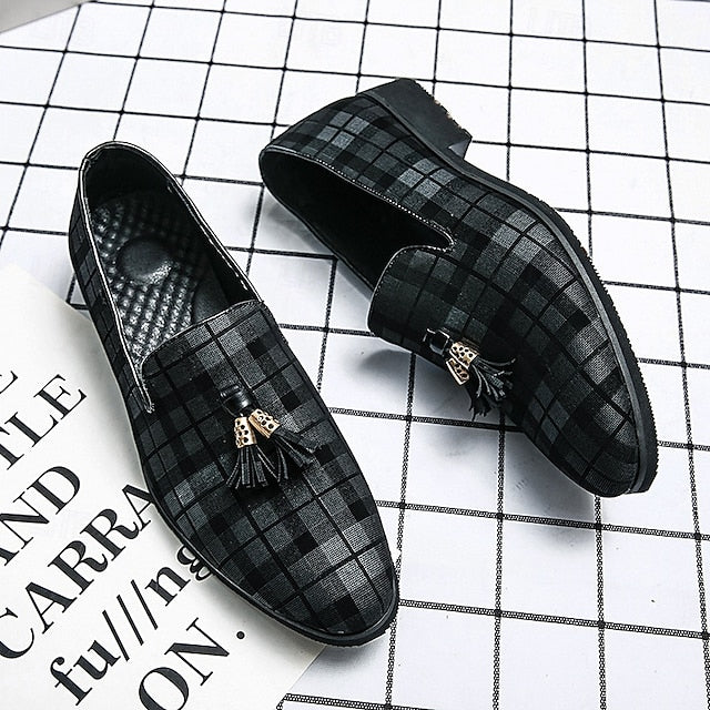 Men's with Tassel Elegant Loafers Plaid Decoration –