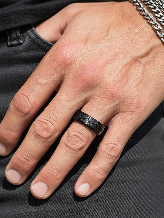 Modern Steel Men's Pattern Stainless Geometric – Rings