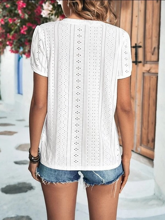 Women's T Shirt Tee Top Eyelet Plain Fashion Stylish