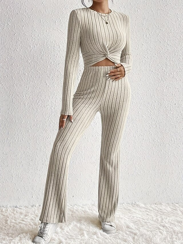 Women's Pants Sets Bolero Top Long Sleeve Crew Neck Solid