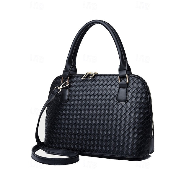 Faux Set Handbag Brown Women's Woven 3-Piece Leather –