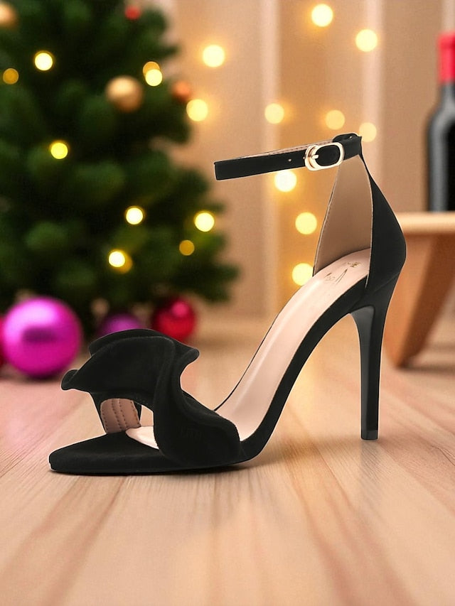 Ankle High Heel - Elegant Sandals Red Strap Velvet Women's