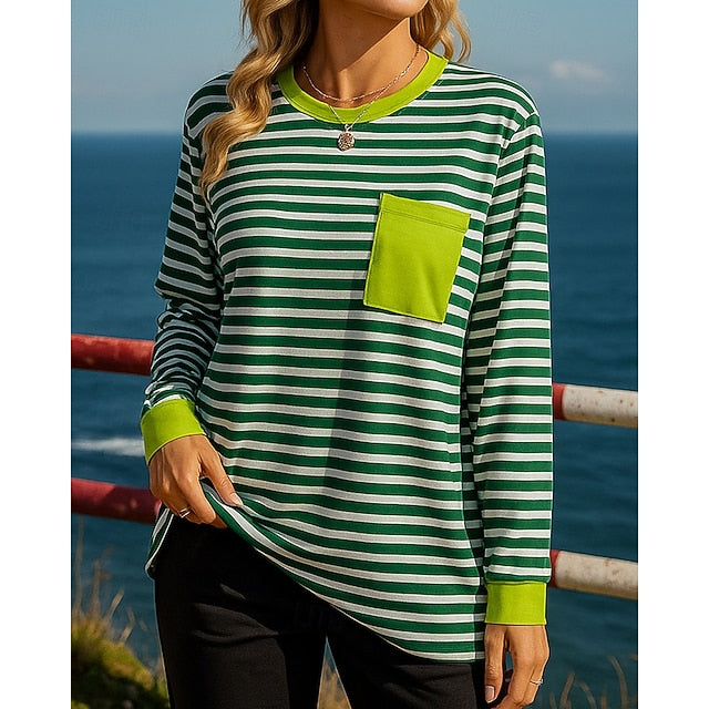 Women's Pullover Sweatshirt Casual Tops Pocket Long Sleeve