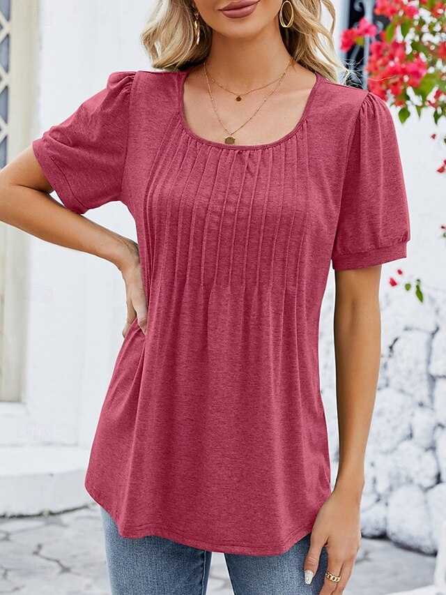Women's Shirt Blouse Ruched Solid Color Basic Casual Short