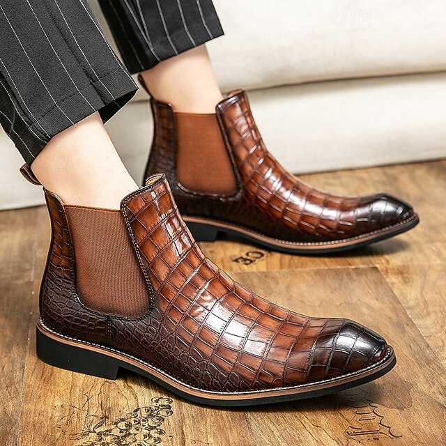 Slip-On Pattern Boots – Men's Crocodile Brown Chelsea