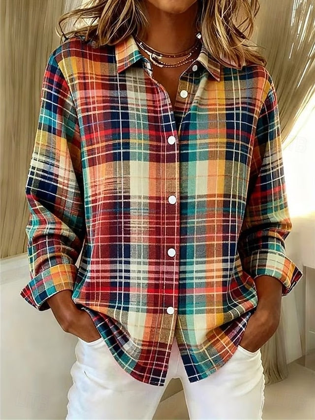 Women's Shirt Blouse Graphic Geometric Plaid Vintage Daily