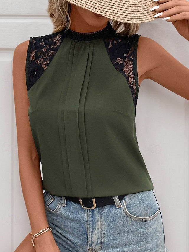 Women's Blouse Lace Plain Active Casual Sleeveless High