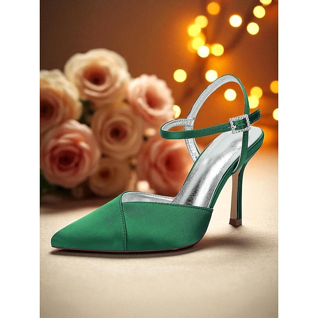Heels Green Stiletto Women's Strap - Satin Ankle with