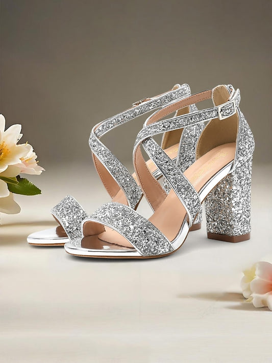 Block Gold Glitter Sandals Women's Heel