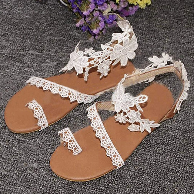 Lace with White Bridal Sandals Floral Women's Flat