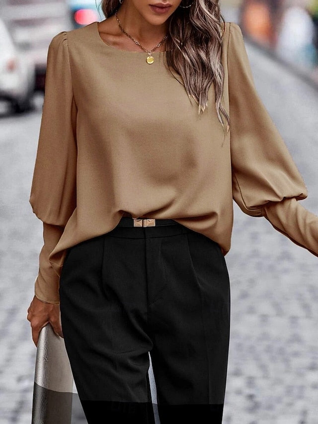 Women's Shirt Elegant Dressy Satin Top Solid Color Business