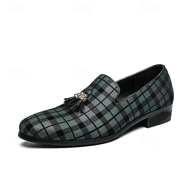 Men's with Tassel Elegant Loafers Plaid Decoration –