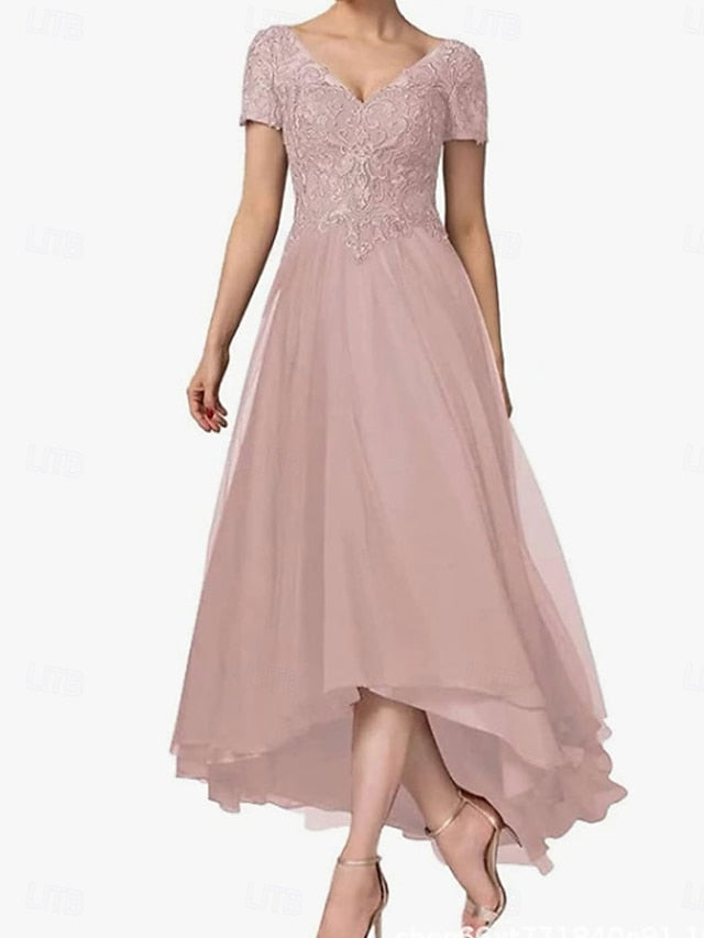 V Neck Elegant Dress Mother Asymmetrical A-Line Bride of the