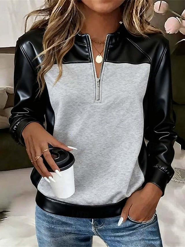 Women's Shirt Blouse Color Block Active Casual Long Sleeve
