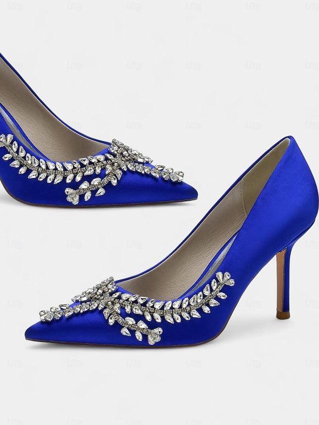 Rhinestone-Embellished – Women's Satin Heels Stiletto