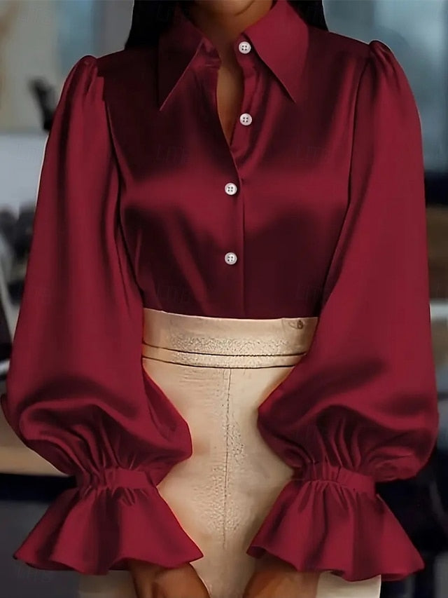 Women's Blouse Buttons Solid Color Elegant Ladies Stylish