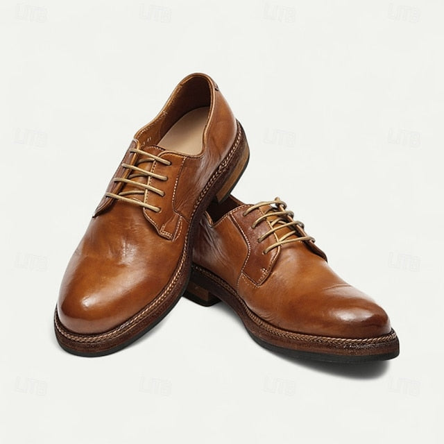 Shoes Derby Leather Clean Men's Goodyear Tan with and Welt