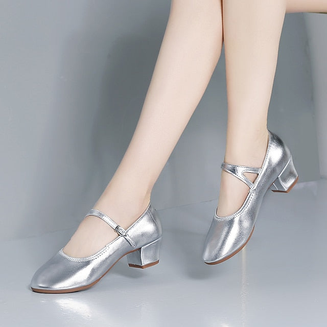 Gold Heel Dance Jane with Buckle Low Shoes Mary Women's