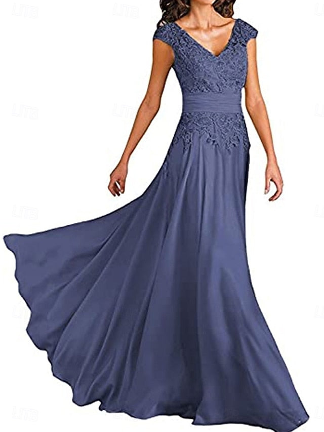 Elegant Bride Mother of the A-Line Dress Simple Floor Neck V