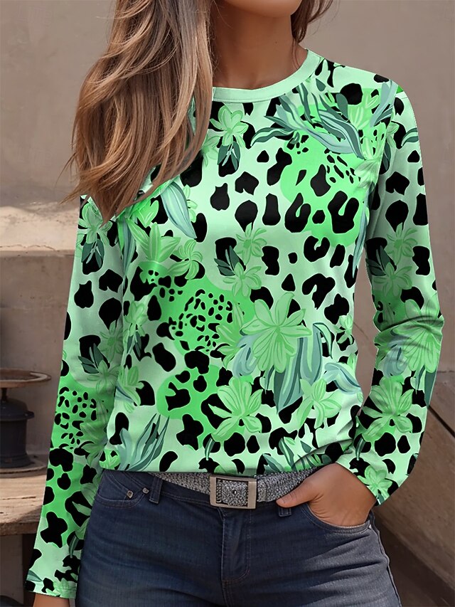 Women's T Shirt Print Graphic Leopard Geometric Vintage