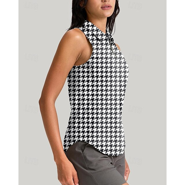 Women's Houndstooth Sport Shirt Golf Polo Shirt Tennis