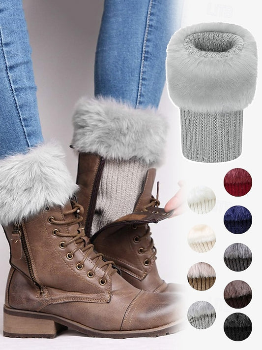 Faux Fur Boot Cuff Warmers – Cozy Knit Boot Socks with Fluffy