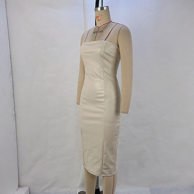 Women's Midi Dress Sheath Dress Leather Dress Fashion