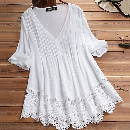 Women's Shirt Lace Shirt Blouse Eyelet top Lace Buttons