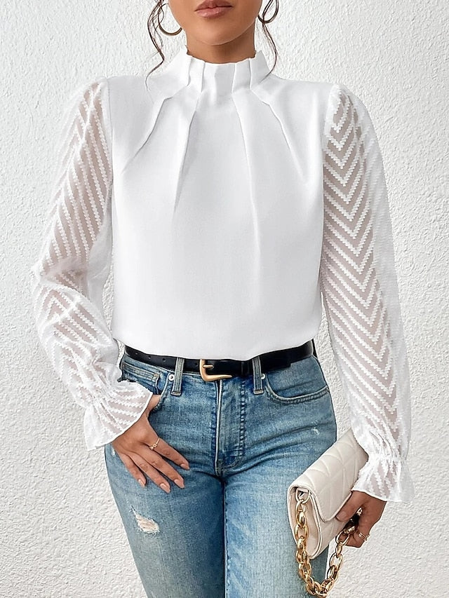 Women's Shirt Blouse Daily Basic Mesh Long Sleeve Regular