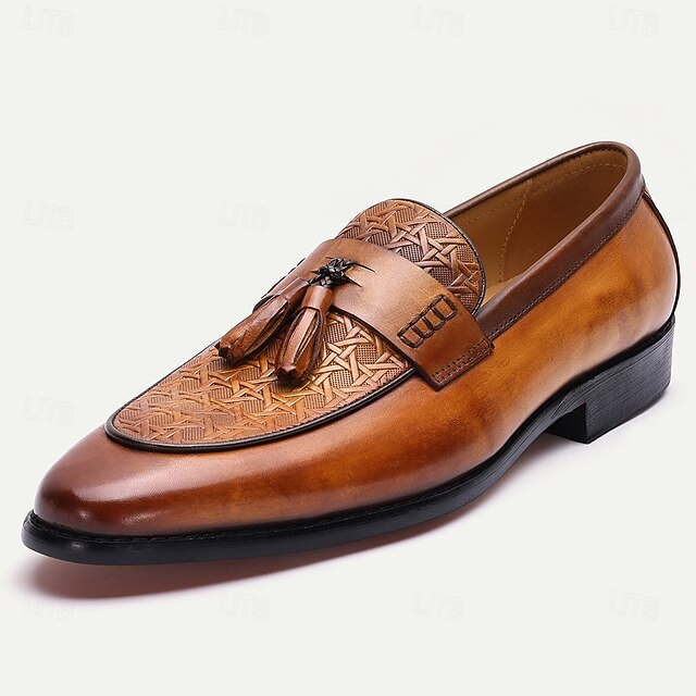 Vintage Leather Men's Loafers – Tan Slip-On Tassel