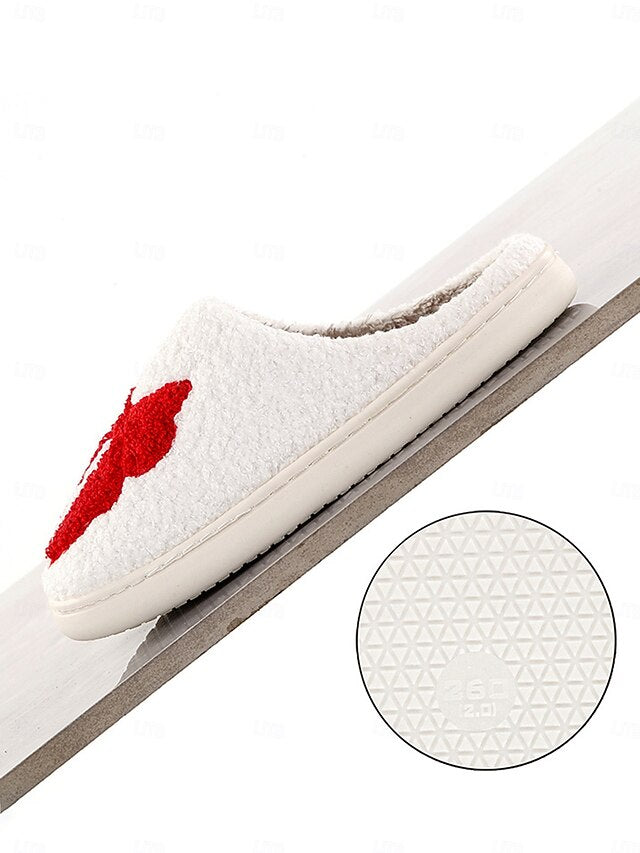 with Bowknot Slippers Soft Red and Design - White Women's