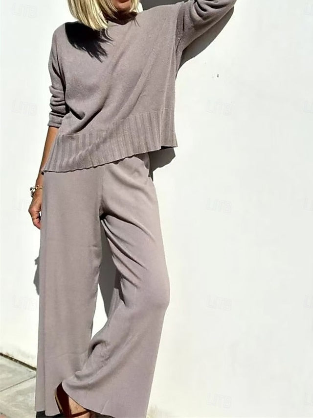 Women's Pants Sets Bolero Top Long Sleeve Crew Neck Plain