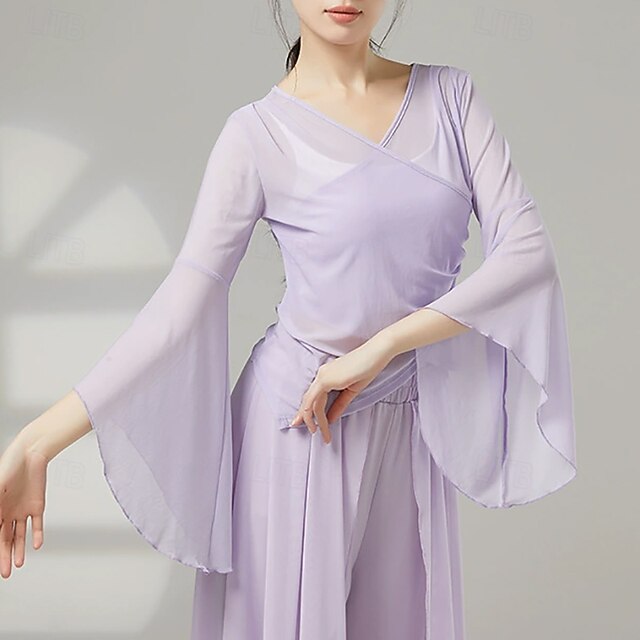 Activewear Top Pure Color Splicing Tulle Women's