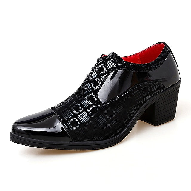 Oxford Leather Heel Black Red Block Shoes and Men's Patent