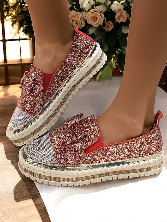 Glittery Loafers Slip-On Rhinestone Women Sparkling for –
