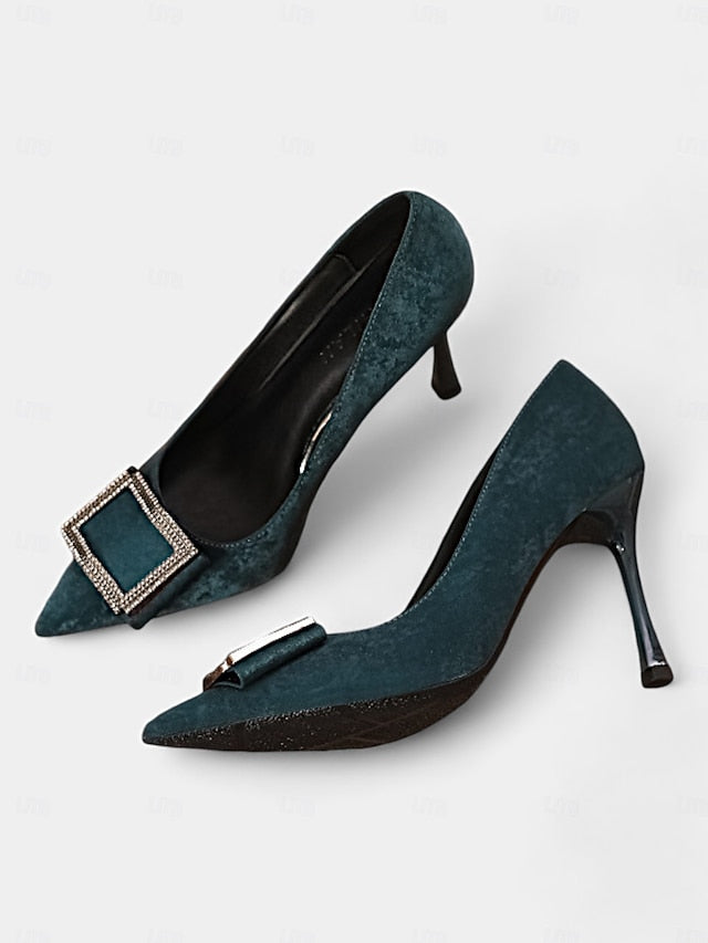 Toe Pointed Buckle Elegant – Women's Champagne Heels